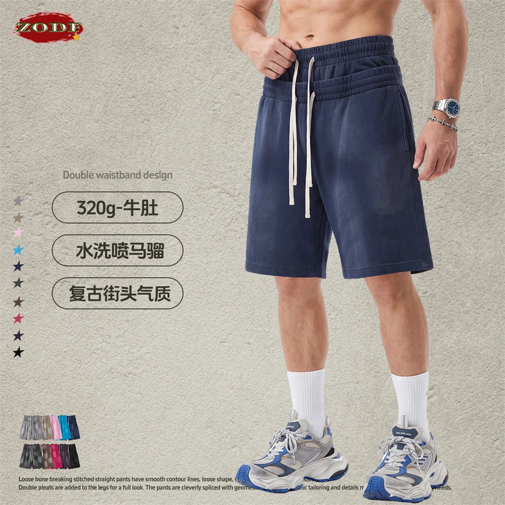 

ZODF Vintage Summer Man Monkey Washed Double Waist Shorts Unisex Hip Hop Loose West Coast Distressed Shorts HY1253