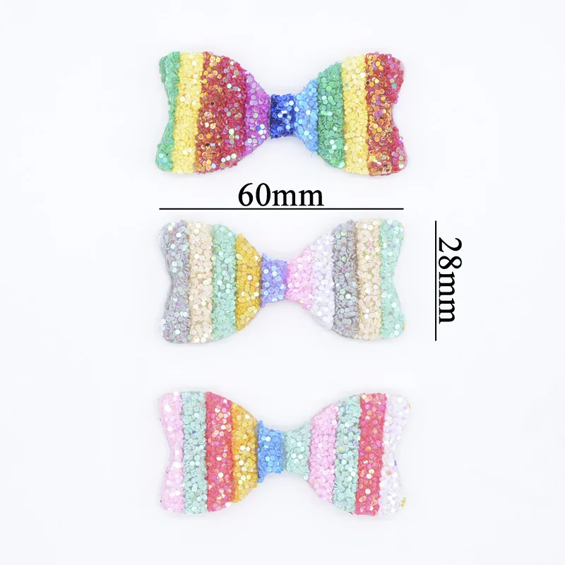 Wholesale 30Pcs 6CM Bling Pipe Rainbow Bow Tie Applique for DIY Clothes Shoes Hats Decor Headwear Hairpin Accessory Patches