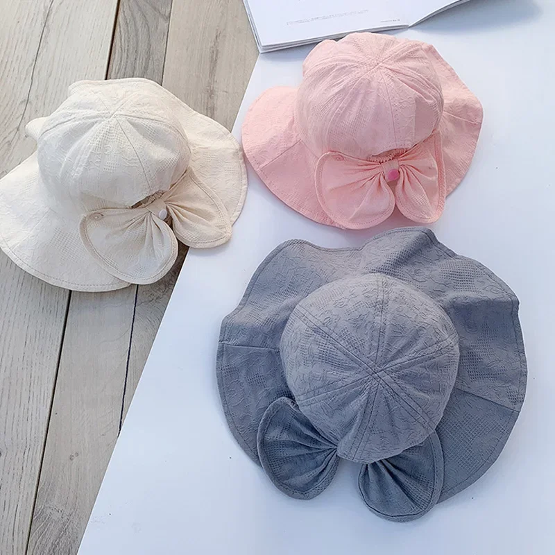 Chapeau de princesse à large bord pour fille de 1 à 3 ans, casquette de voyage pour bébé, chapeau de soleil pour enfants, accessoires d'été, grand nœud, E27