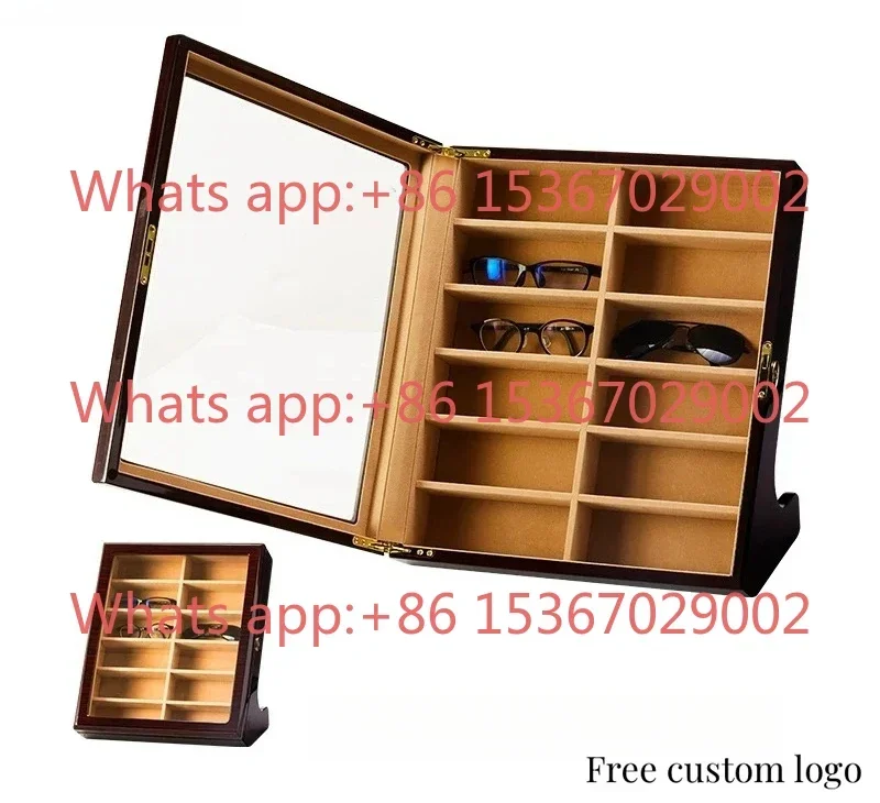 Luxury 12 Slots Spectacles Sunglasses Collection Case Box Wooden Glasses Business Storage Display with Lock Customizable Logo
