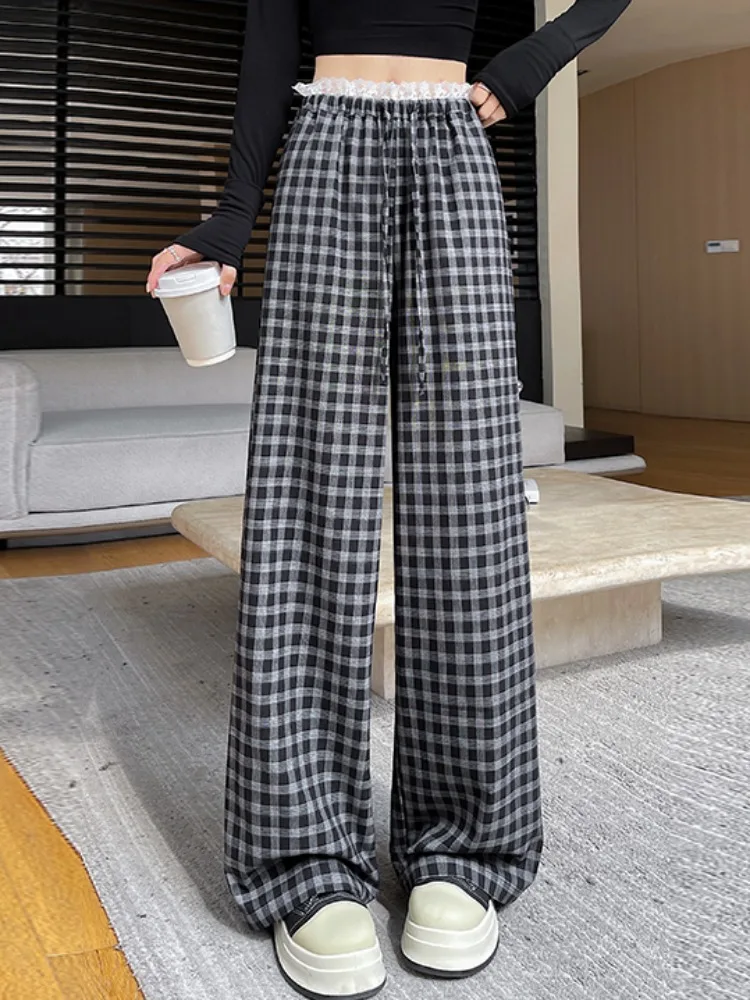 

Женские повседневные брюки с высокой талией, в клетку, прямого кроя, в пол, весенняя новинка, с эффектом похудения и мягкой подкладкой