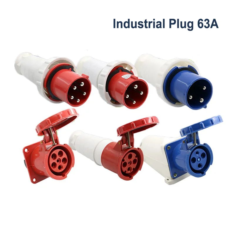 

Waterproof Industrial Plug Coupler Panel Mounted Socket 3 4 5 Pin Male and Female 63A Dustproof Socket IP67 380V 415V