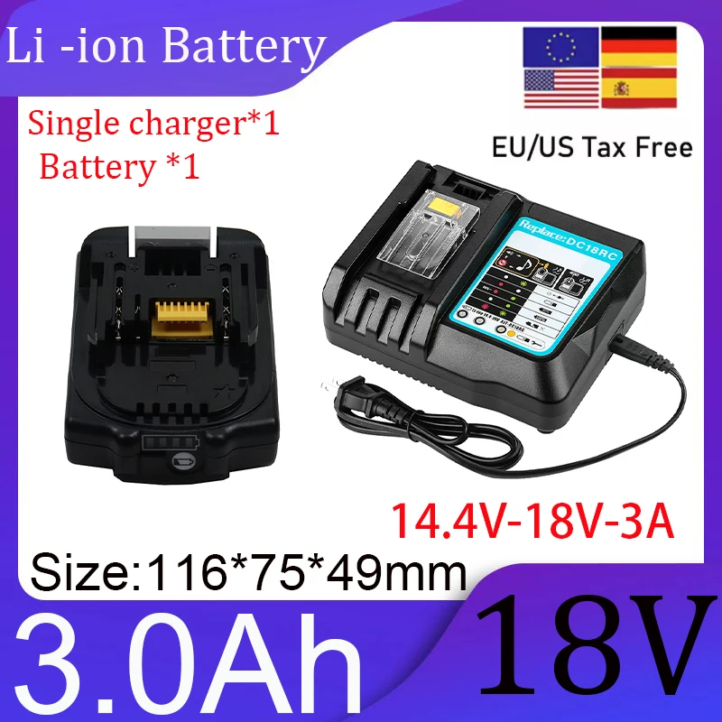 

18V 3.0Ah large capacity lithium battery portable DIY, suitable for power tool energy storage battery+14.4V-18V-3A charger