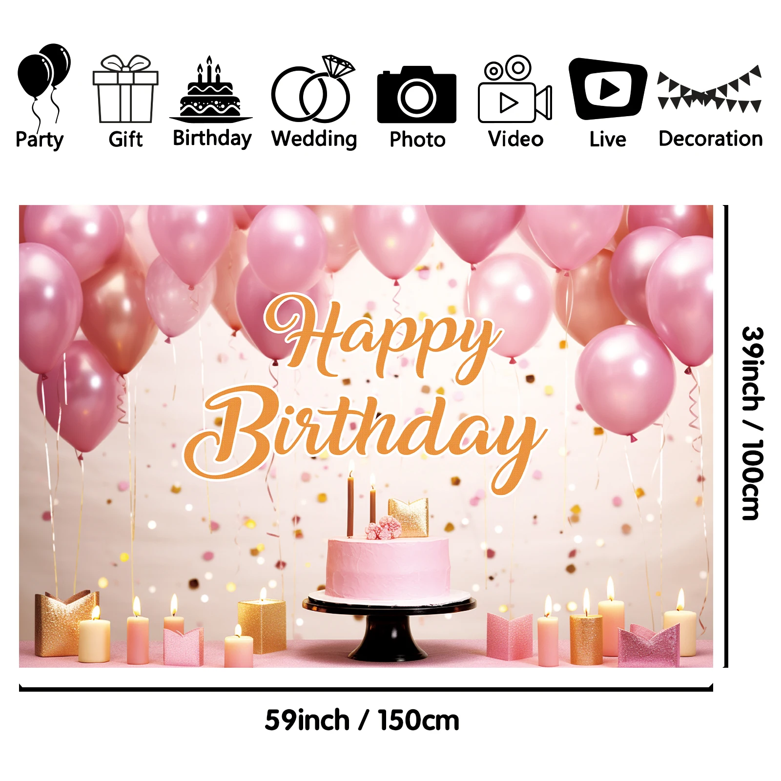 1PCS 100x150cm Happy Birthday(24) Theme Backdrop,Photography Background,Used To Gifts,Activities Or Other Party Decoration