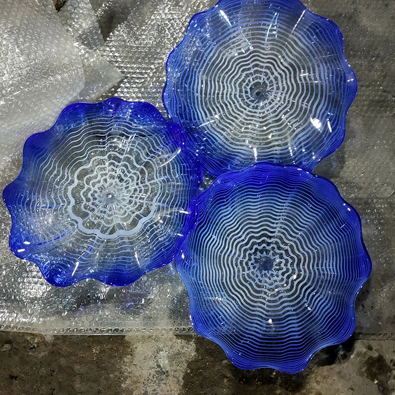 

Ocean Wall Art Blue Shade Colors Handmade Murano Glass Plate Wall Mounted Hanging Lotus Flowers Gallery Collection Wall Light