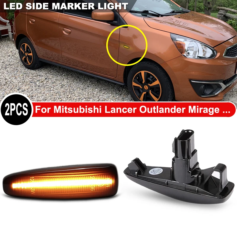 2Pcs LED Side Marker Light Dynamic Indicator Lamp For Mitsubishi Lancer Evolution Evo X Outlander Sport Mirage ASX Attrage