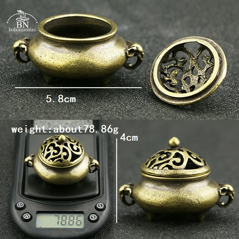 Antique Copper Small Incense Stick Burner Retro Brass Pocket Hollow Incense Holder with Cover Home Decoration Sandalwood Censer