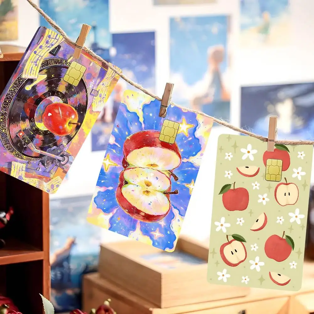 Classic Delicious Apple INS Style Fruit 2024 Anime Cartoon Skin Stickers Film Tape Case For Big Credit Debit Card Front Side