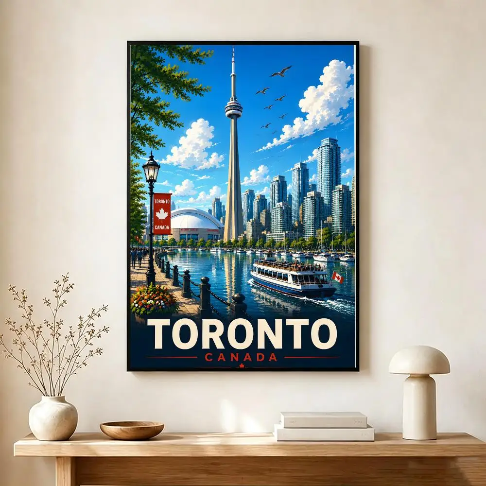 Scenic Art Concept C-Canada Cities Poster Lightweight Self‑Adhesive PP Wall Decal for Study Living Room Bedroom Decor Gift