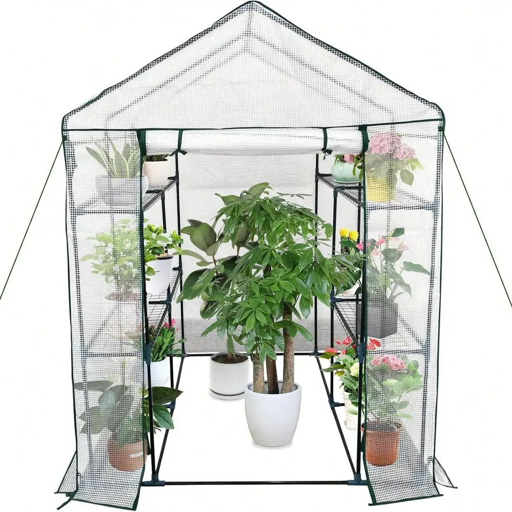 

Greenhouse For Outdoors,57 X 57 X 76 57 X 85 X 76 Portable Greenhouse,3 Tiers 6 Shelves Green House Kit W Zippered Door Anchors