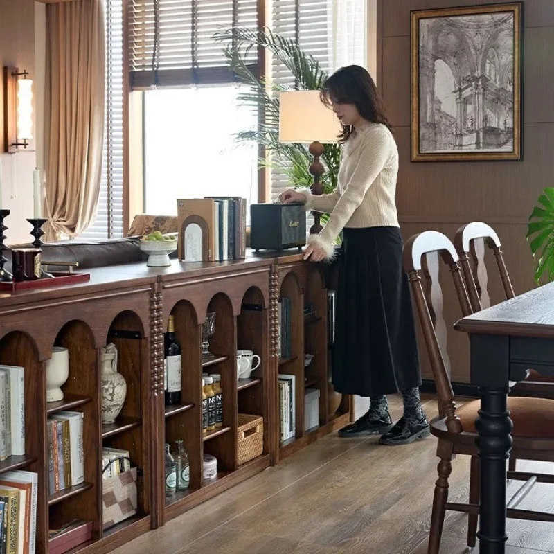 Антикварная обеденная сторона из цельного дерева в стиле ретро у стены, чайная веранда для хранения, шкафчик для красоты, гостиной, дома