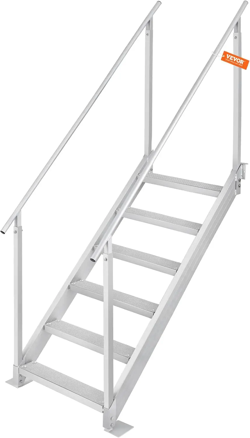 

Dock Ladder 6 Steps, 500lbs Load Pool Steps, Adjustable Height Aluminum Dock Stairs, Pontoon Boat Ladder with Handrails & Widen