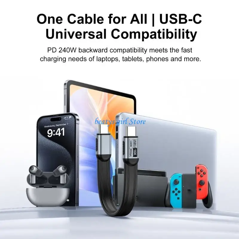 C7AB USB C Cable 240W TPE Aluminum Data Line For Notebook Phone Tablet Portable Design