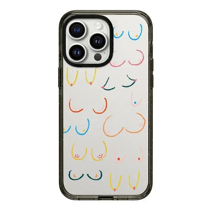 

2.0 Upgrade Acrylic Border Spoof Breast Graffiti Phone Case Cover for iPhone 11 12 13 14 15 Pro Max Case for iPhone 15 Pro