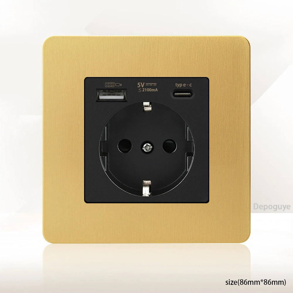 Gold Wall Light Toggle Switch Vintage Brass Lever Stainless Steel Panel,EU FR Universal USB C Socket 1-4 Gang 2Way Switch TV