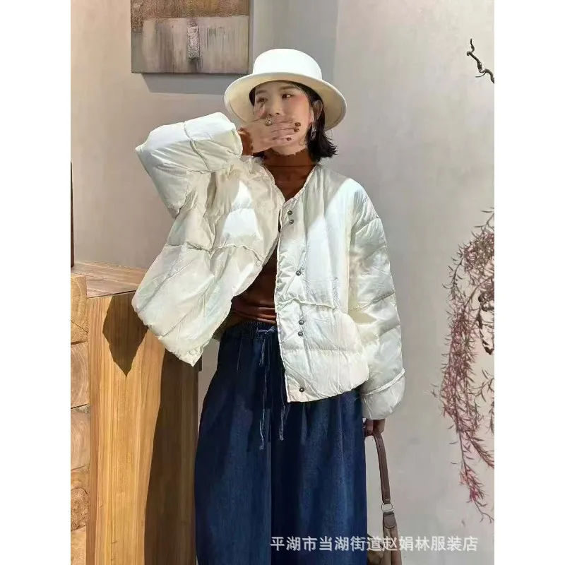 Donsjack voor dames High-end trend pufferjack Warme winterjas Witte eendendons Oversized gewatteerde jas Top met lange mouwen O-hals