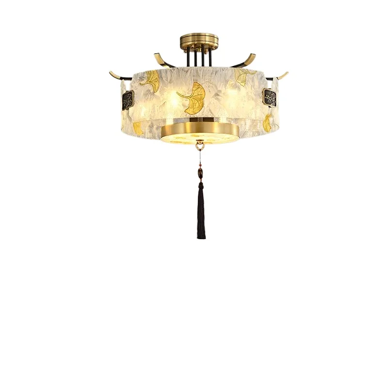 

New Chinese-style living room chandelier enamel all-copper villa dining room lamps high-end atmospheric model room bedroom