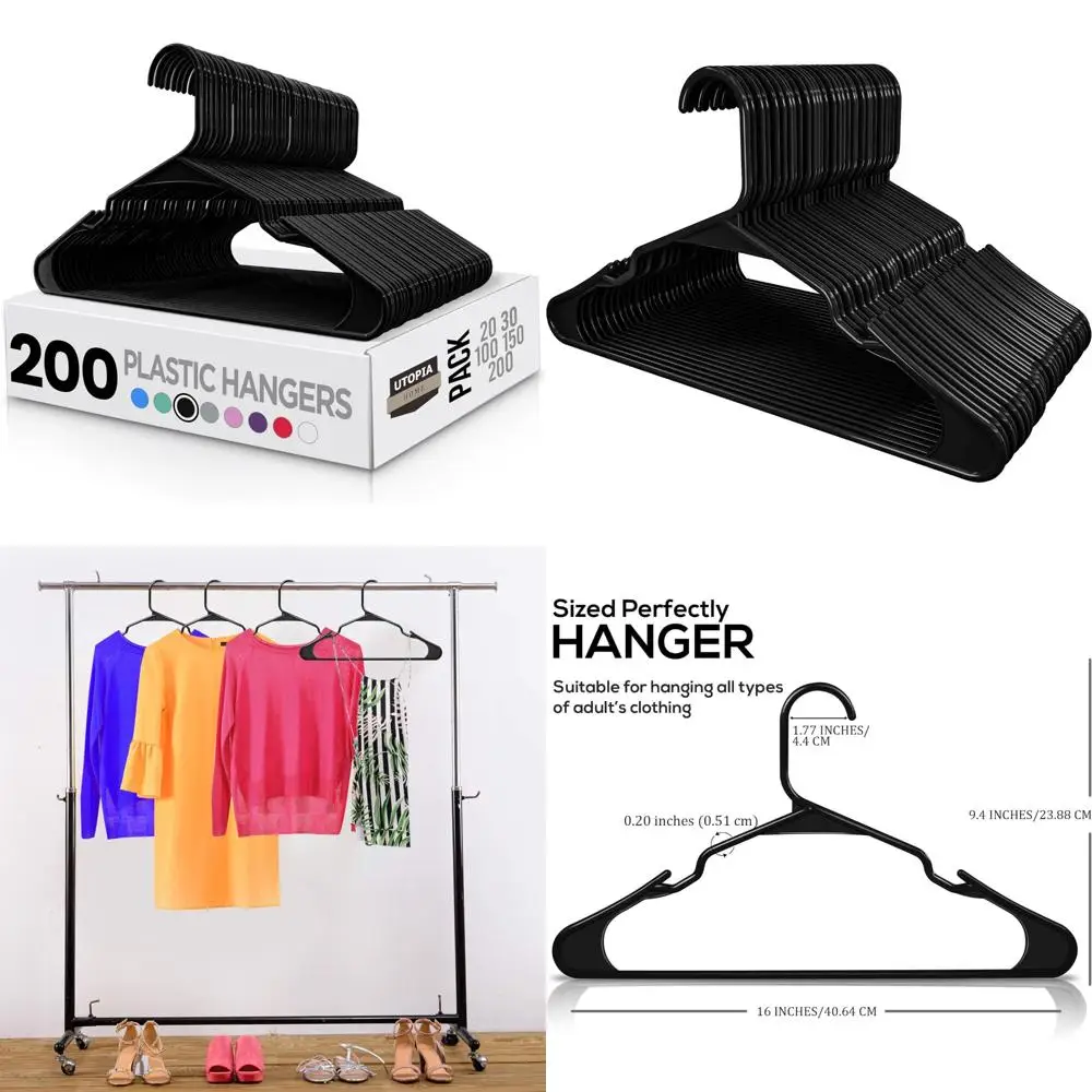 200 عبوة من الشماعات البلاستيكية الموفرة للمساحة - شماعات ملابس قوية ومتينة لتنظيم الخزانة المثالية وحلول التخزين