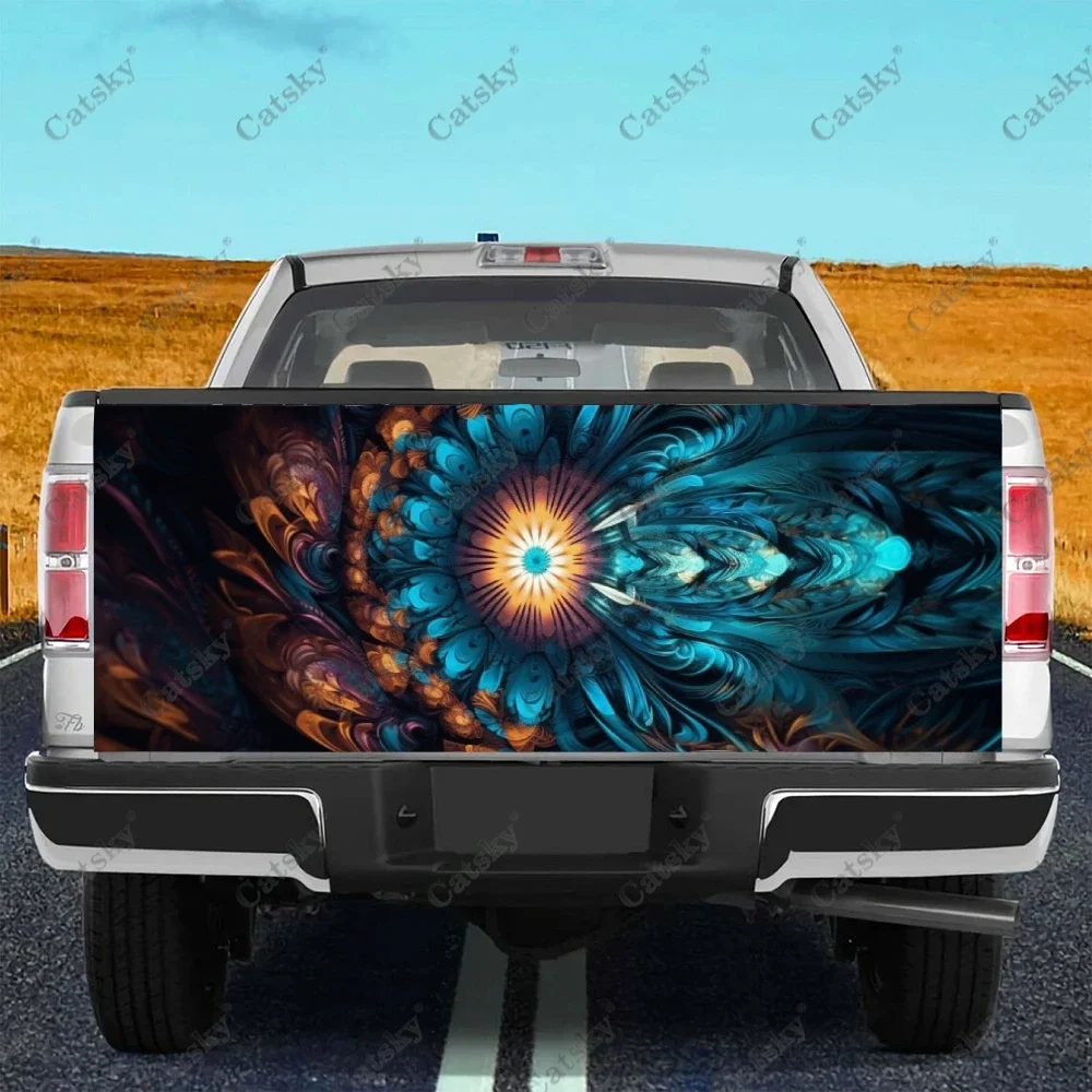 

Abstract Geometric vintage Shapes Truck Tailgate Wrap Professional Grade Material Universal Fit for Full Size Truck Weatherproof