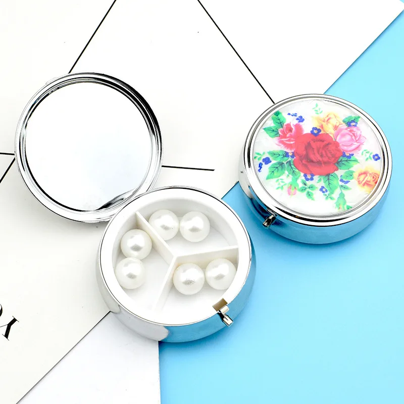 

3 Cell Metal Pill Boxes Stainless Steel Round Pill Boxes Medicine Organizer Container Medicine Case Splitters Pill Candy Box