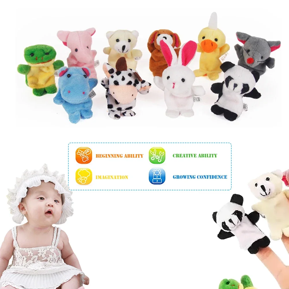 10Pcs Cute Cartoon Biological Animal Family Finger Puppet Plush Toys Child Baby Favor Dolls Boys Girls Finger Puppets