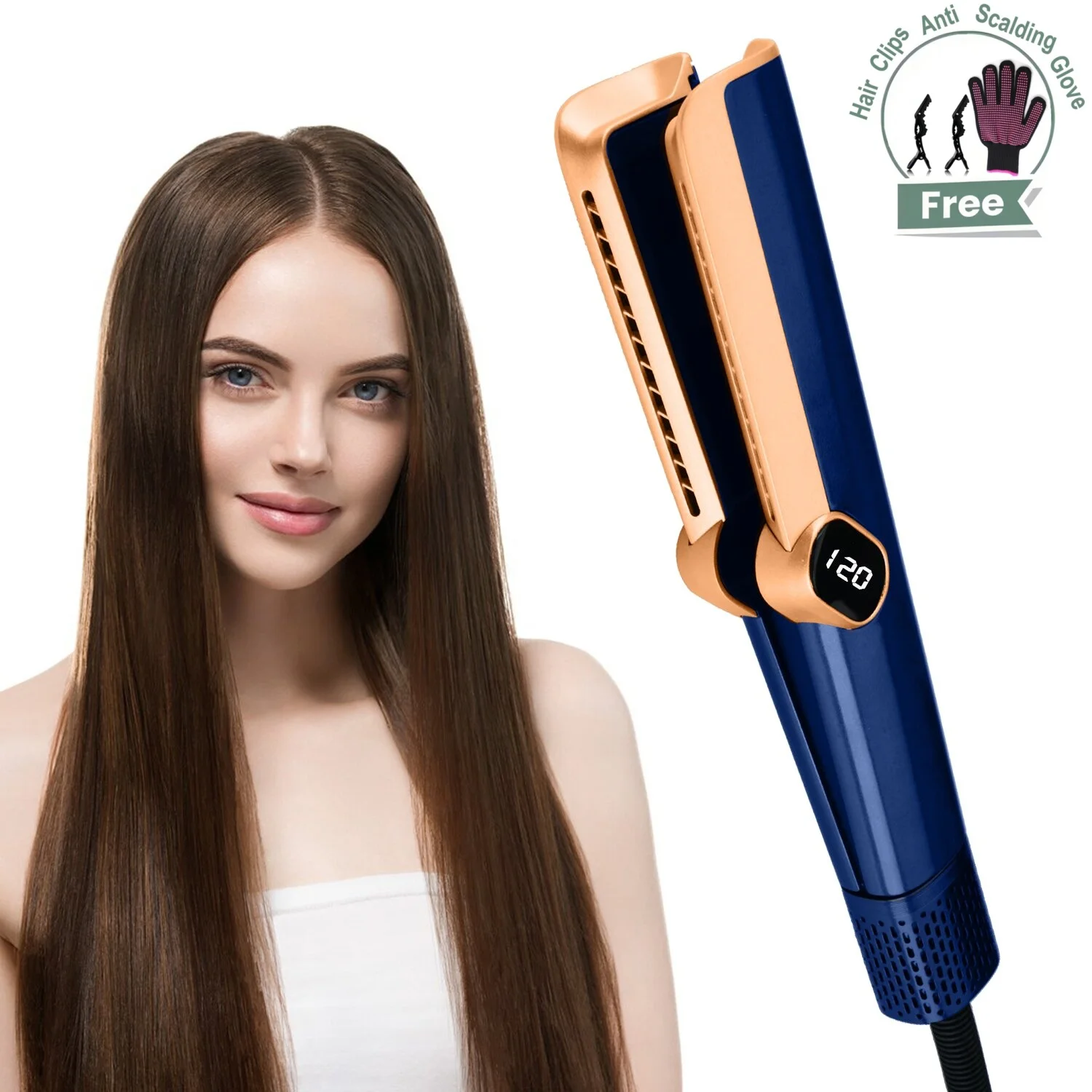 Airstrait Straightening Iron LCD Screen Airflow 2 In 1 Hair Straightener Hair Blower110000rpm Wet to Dry Hair Straightener