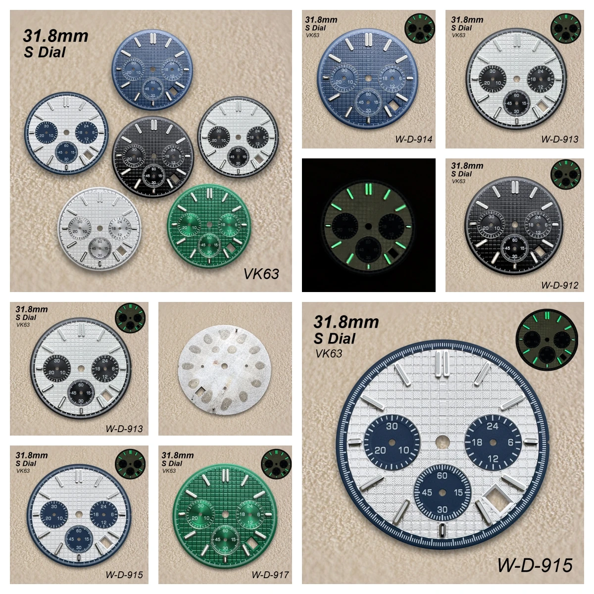 

31.8mm Oak S Logo Panda Dial Suitable For VK63 Quartz Movement Green Luminous High Quality Watch Modification Accessories