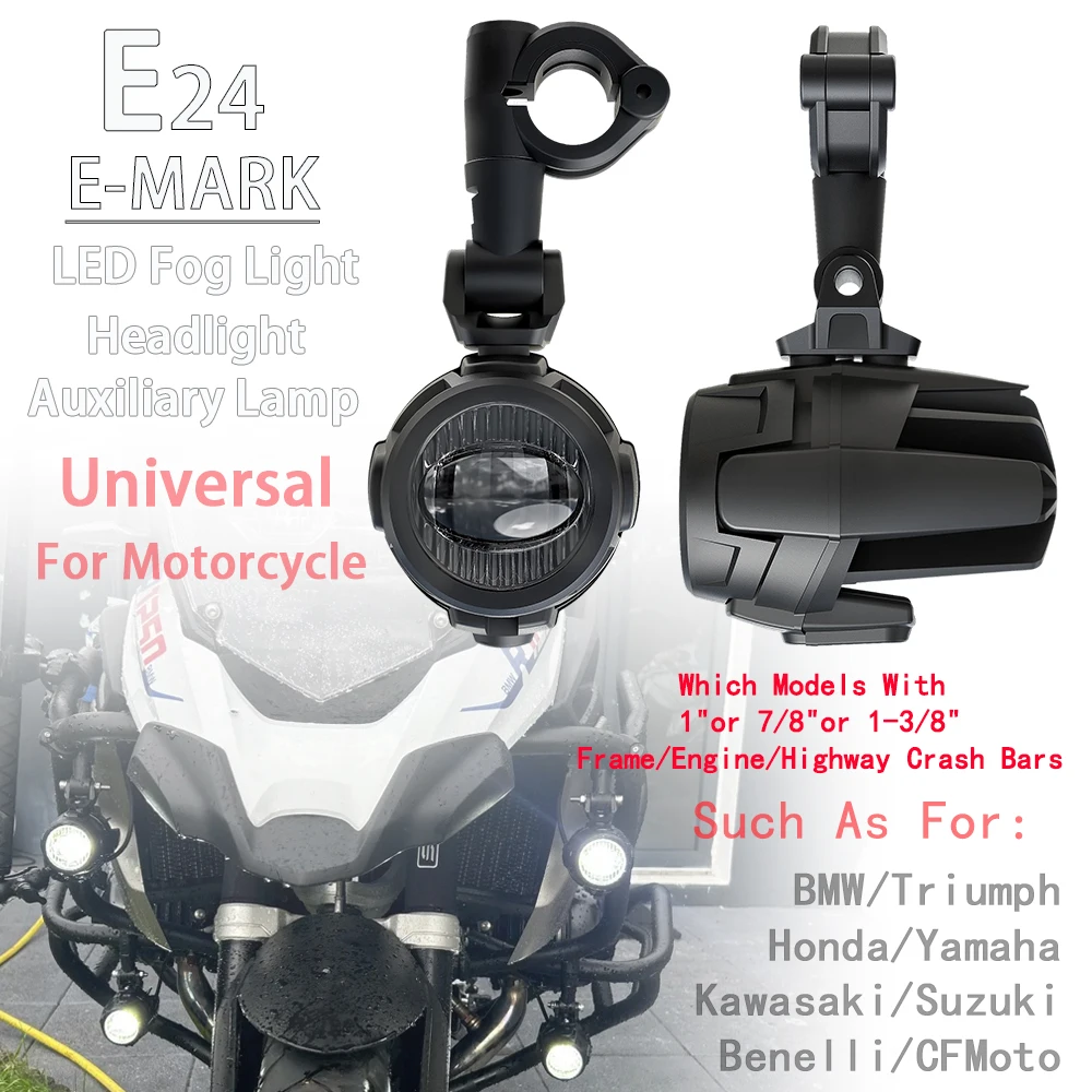 

E24 Universal LED Headlight Auxiliary Light For BMW Benelli CFMOTO Honda Yamaha Kawasaki Suzuki Motorcycle Additional Fog Lamp