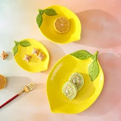 Creative Cartoon Lemon Shaped Ceramic Salad Bowl Soup Bowl Family Fruit Snack Plate Kitchen Utensils Accessories Plates Set