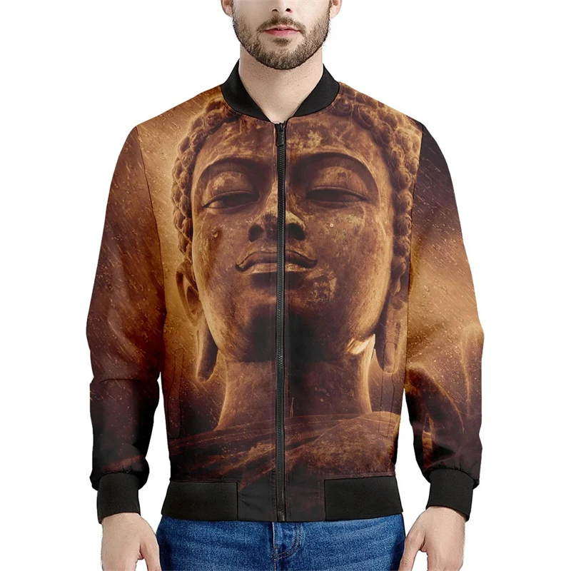 

Spring Autumn New Jackets Men Casual Fashion Buddhism Shakyamuni Buddha 3D Print Hoodie Loose Male Coat Bomber Jacket Clothing