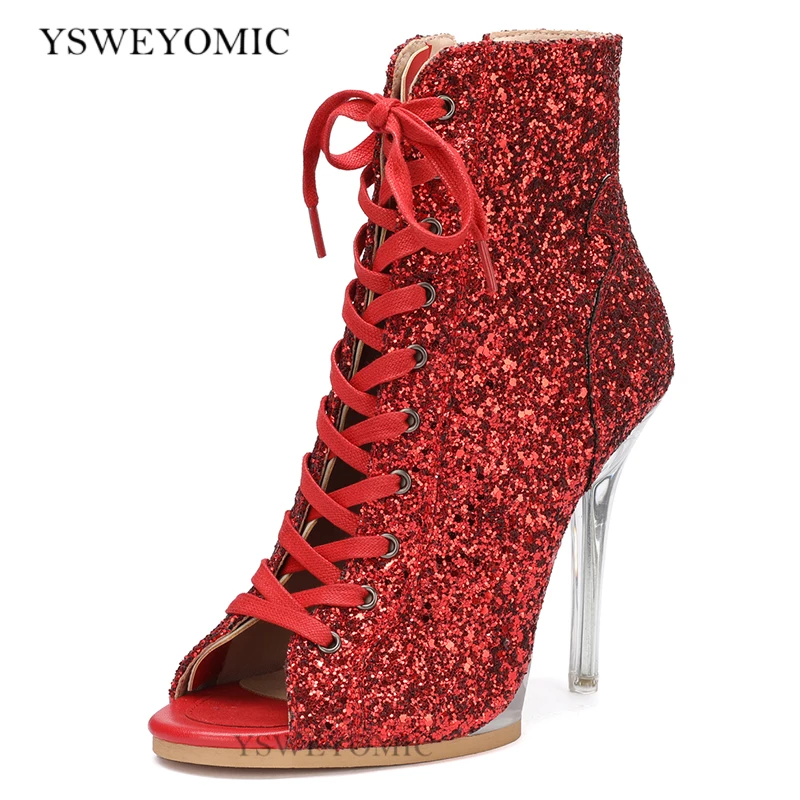 Transparent Heel 11.5cm 9.5cm High Dance Heels With Platform 6 Different Colors Silver Gold Pink Red Leather Outdoor Dance Shoes