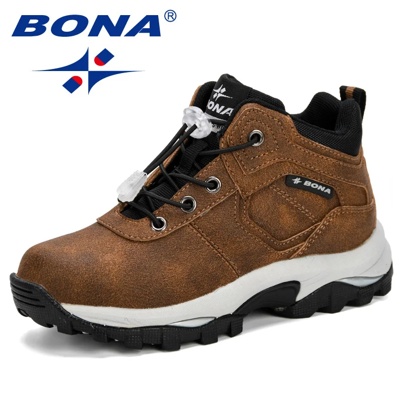 BONA Popular Ankle Boots Boys Children Motorcycle Hook and Loop Anti-slip Outdoor HClearance piking Boots Boy\'s Winter promotion