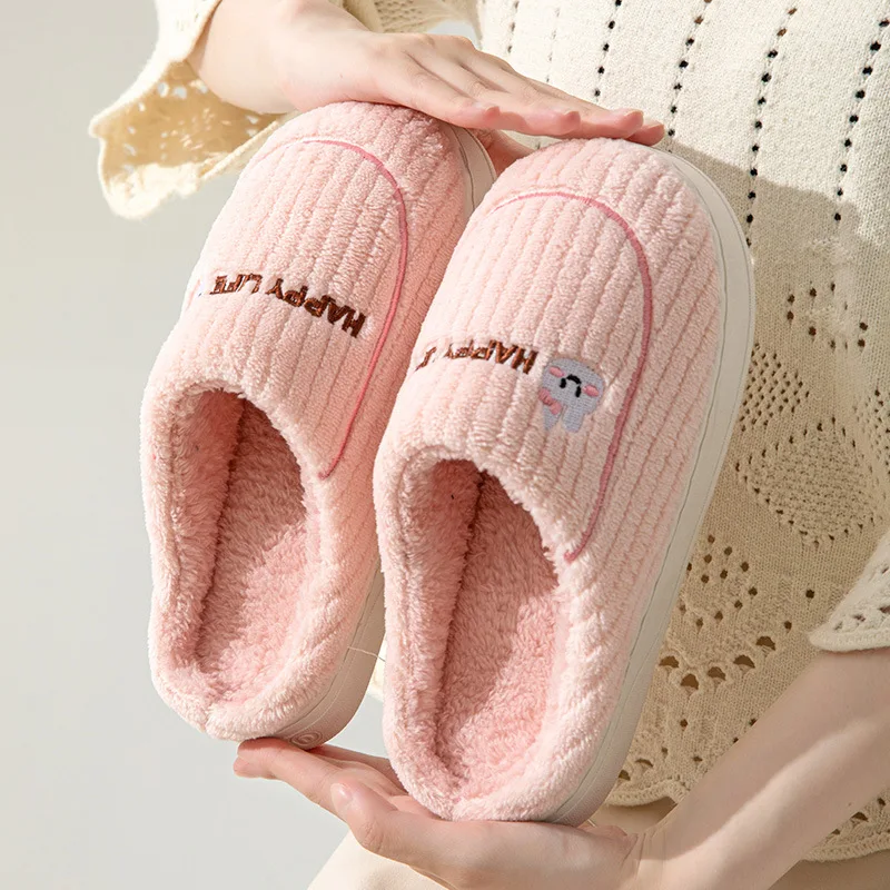 Winter Plush Slippers for Women & Men - Thick Sole Couple House Shoes, Warm Fleece-Lined Indoor Slides with Non-Slip Sole
