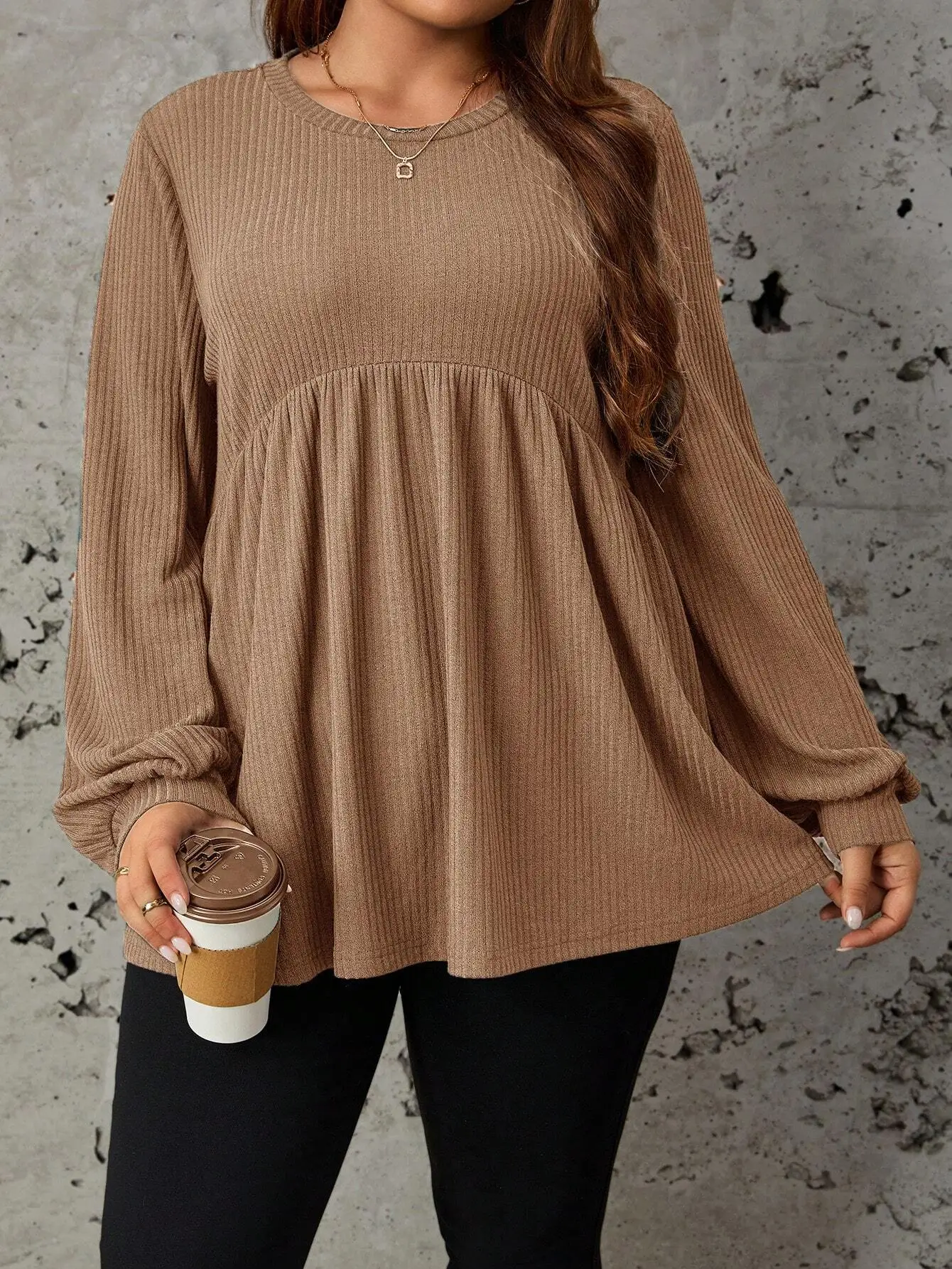 

Трикотажная туника больших размеров с круглым вырезом и длинными рукавами, повседневная одежда на осень-зиму