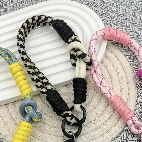 1Pcs Universal DIY Woven Rope Mobile Phone Lanyard with Creative Color Combinations Cartoon Pendant Wristband Accessory