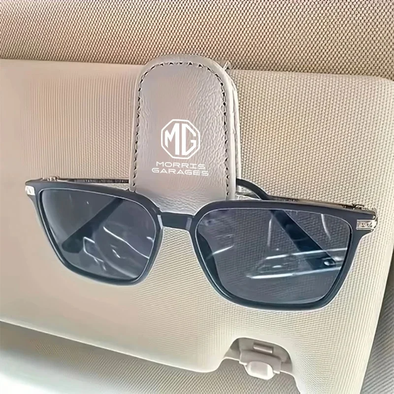 MG Morris Garages Logo Magnetic Leather Sun Visor Sunglasses Holder Fit MG ZS EV HS EHS PHEV MG3 MG4 MG5 MG6 MG7 GT ZR RX5 RX8 O