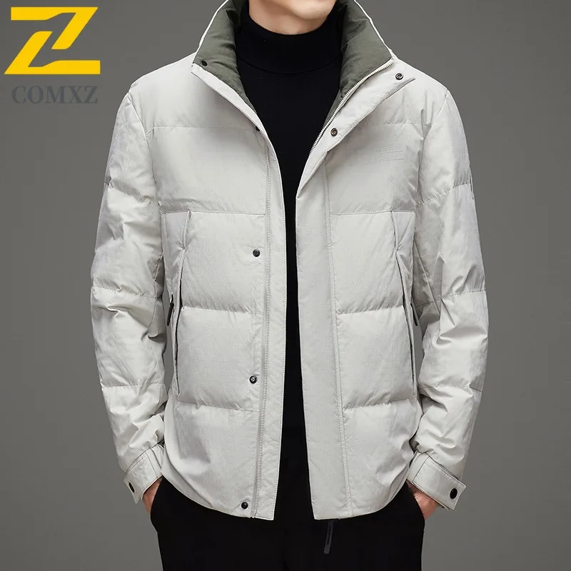 

COMXZ Puffer Coat Mens Stand Collar Solid Color Working Warm Jacket High Quality Business Casual Down Winter Lightweight Wear