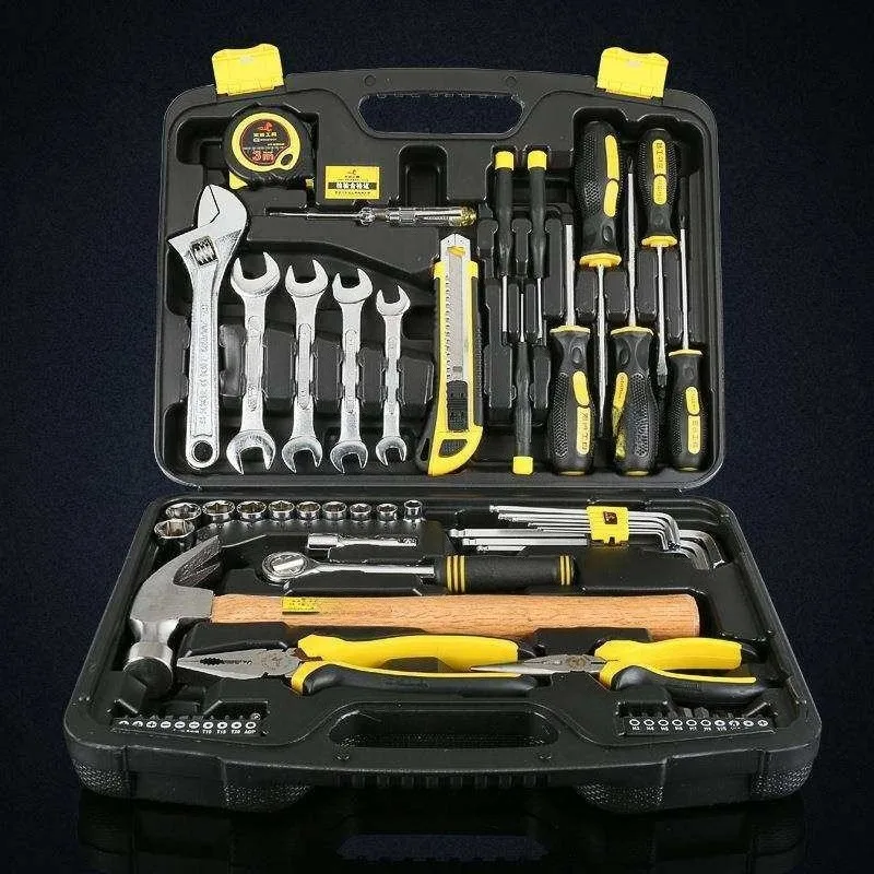 61Pcs Cr-V Steel Hand Tool Kit, Ratchet Wrench Socket Screwdriver Combo with Storage Box for Auto & Household Maintenance