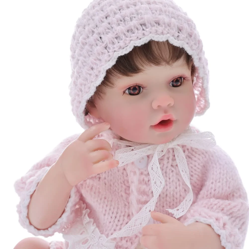 Cloveray Authentic High-Quality Vinyl Rebirth Doll Female Pink Knit Clothing Realistic Doll Collection Children's Birthday Gifts