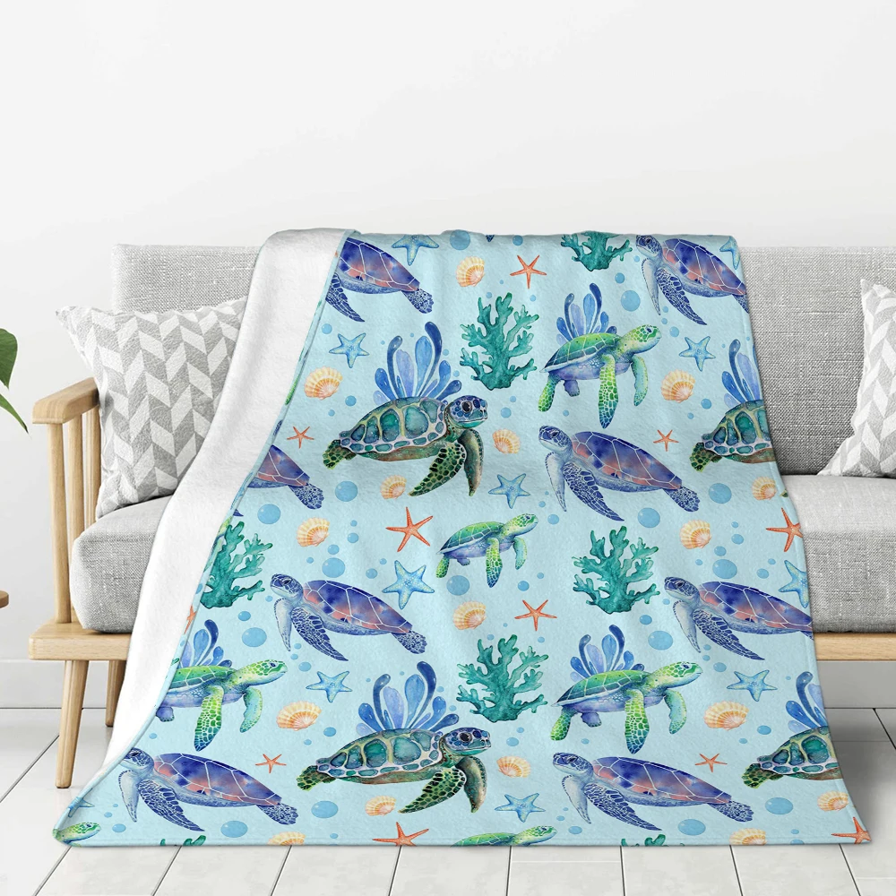 

Blanket Turtle Printing Flannel Blanket For Bed Sofa Chair Applicable All Season Travel Camping Blanket Gift