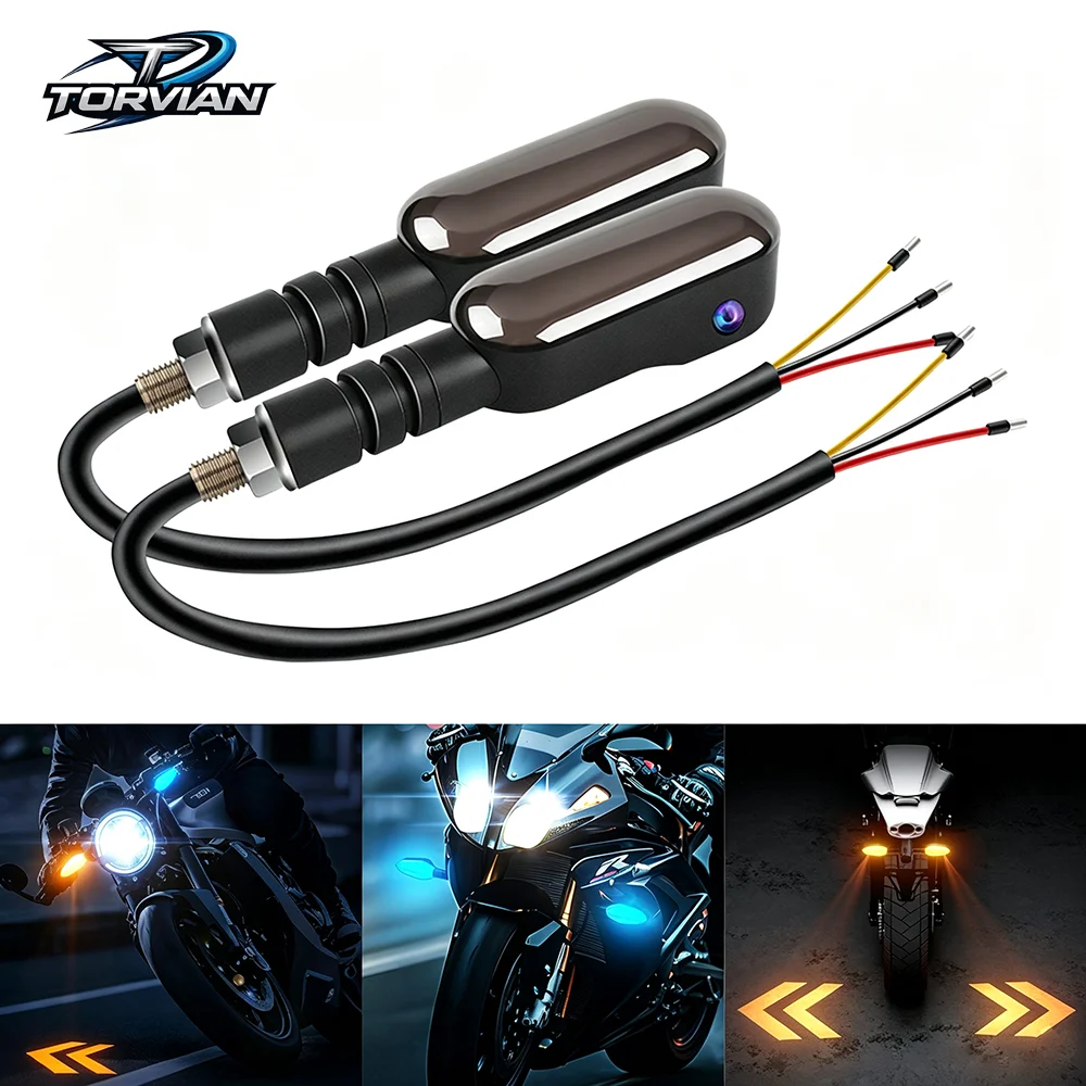 Torvian Motorcycle LED Sequential Turn Signal Light Flowing Projection Lamp Scooter Front Rear Indicator Blinker Direction Light