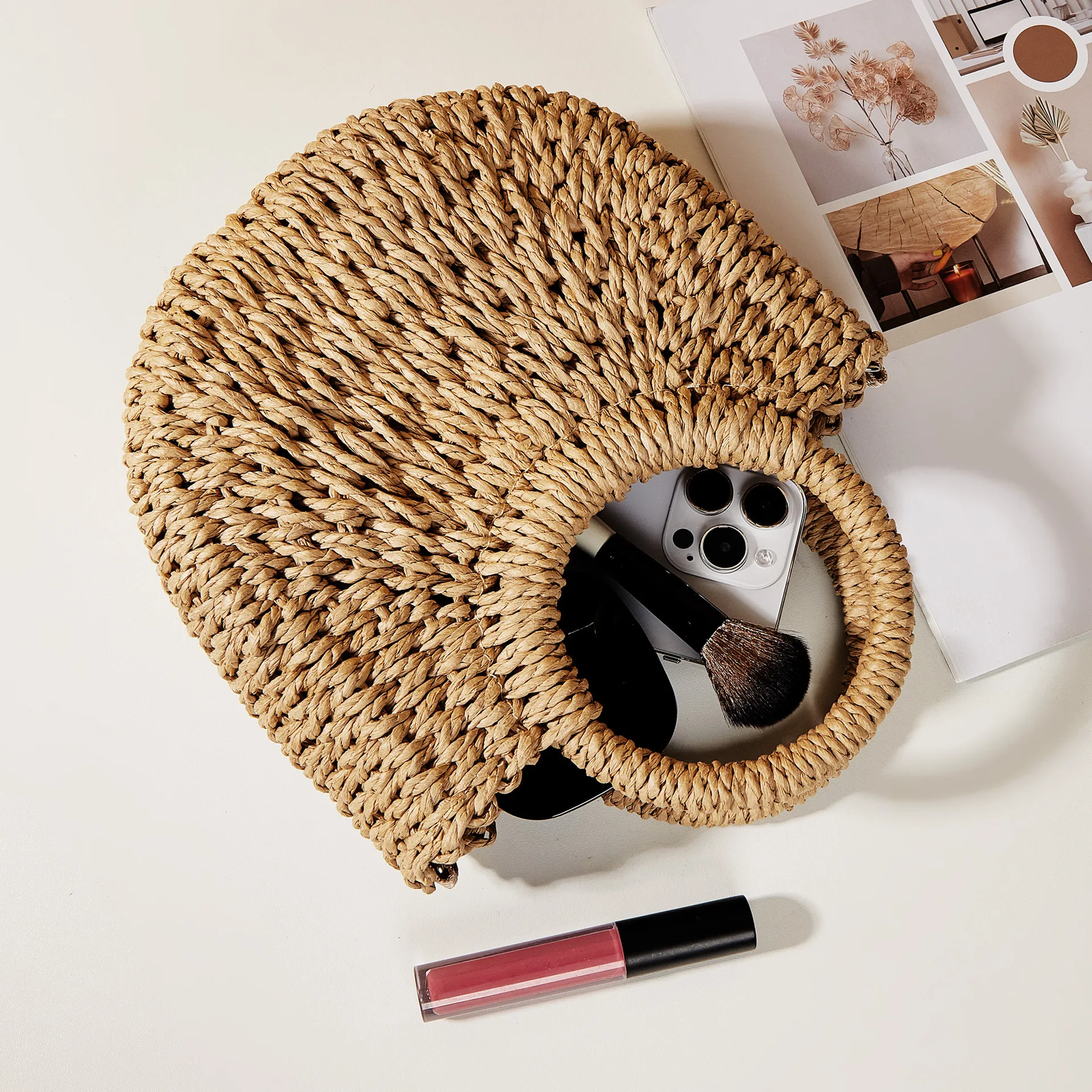 2026 NEUE Sommer Damen Handgefertigte Gewebte Stroh-Rattan Halbmond-Strandtasche Große Kapazität Hohle Crossbody Schultertasche – Detail 21