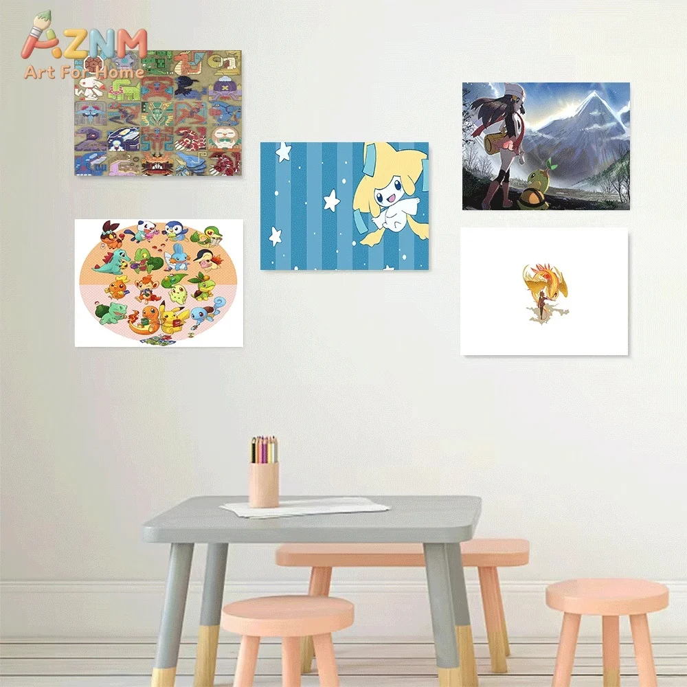 AZNM Pokemon Rayquaza Pikachu Sinnoh Trainer Jirachi Team Instinct Mystic Valor Canvas Wall Art Print Poster