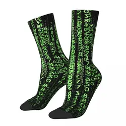 Happy Funny Men's Socks Matrix Code Binary Green Digital Rain Coding Geek Developer CPU Crew Crazy Sock Gift Pattern Printed