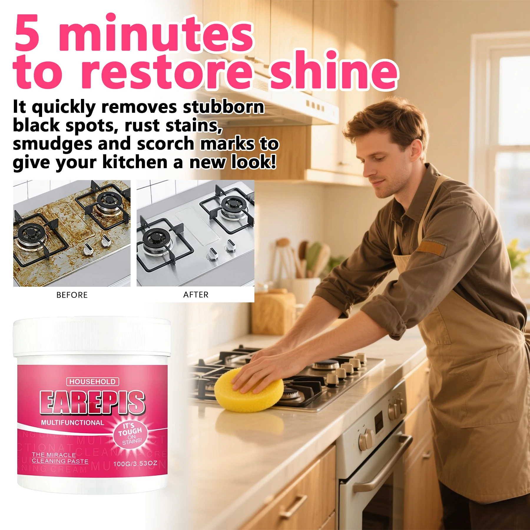 

Паста для чистки кухонной нержавеющей стали — 5-минутные быстрые черные пятна, пятна от ржавчины, пятен и следы на выносливость. Подходит для двигателя