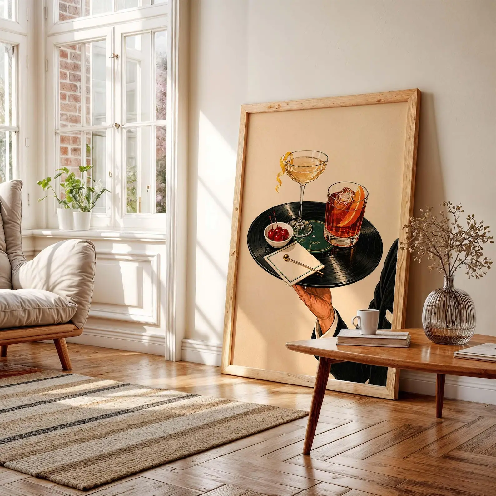 Vintage Vinyl Record Cocktail Canvas Poster Retro Jazz Art Canvas Painting Abstract Wall Decor for Bar Living Room Bedroom Decor view 5