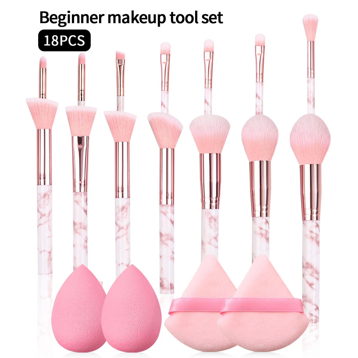 18pcs Makeup Tools Kit 14pcs Foundation Contour Blush Brush Set with Triangle Powder Puff Beauty Blender