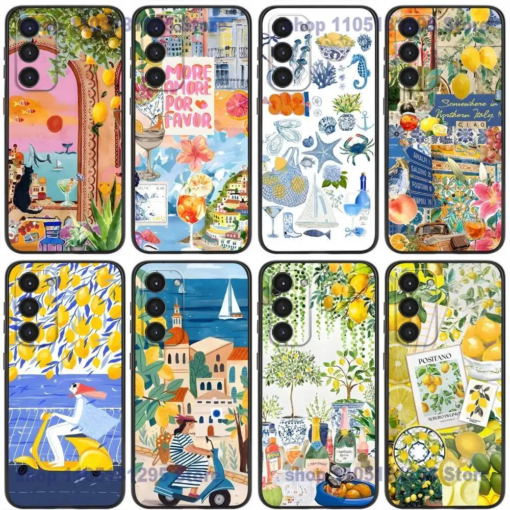 

Seaside Scenery Wine Lemon Phone Case For Samsung Galaxy A32,21s,22,31,52,53,72,73,Note20,8,9,10 Soft Silicone Black Cover
