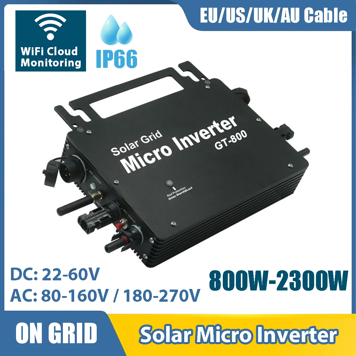 800W Grid Tie Micro Inverter Solar Power 22-60V to 110V/220V 230V Smart Monitor APP Control IP66 Waterproof MPPT