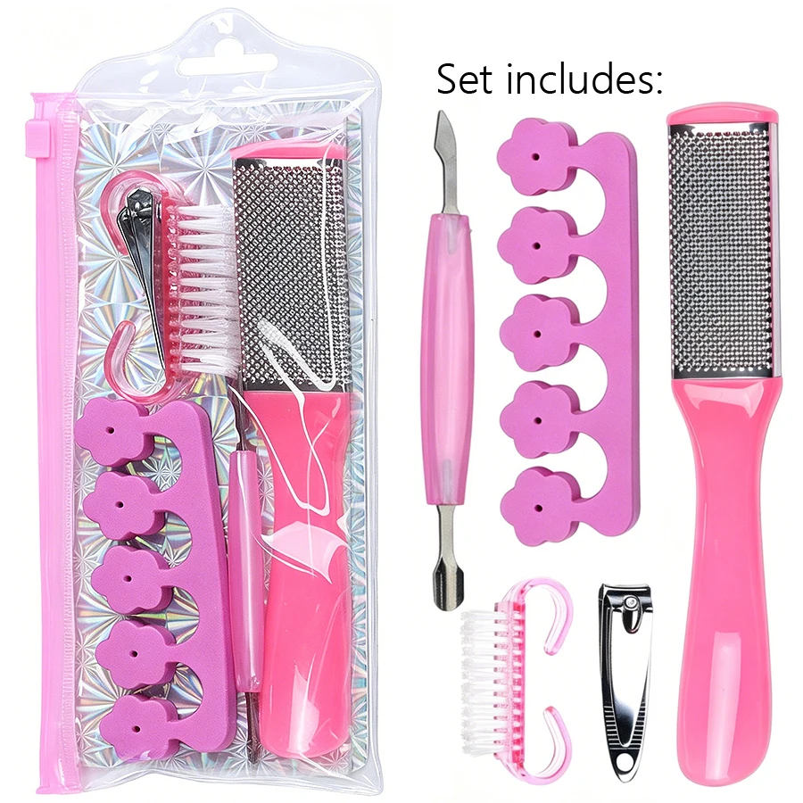 Tragbares Maniküre-Pediküre-Nagelpflegeset, 5-teilig, Nagelknipser, Fußfeile, Nagelhautschieber, Zehentrenner mit Tasche – Detail 7